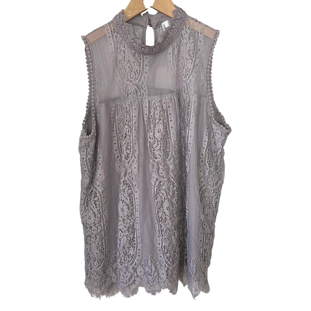 Boho Crochet Lace Top Womens XL Coquette Purple Blouse Floral Sleeveless Y2K